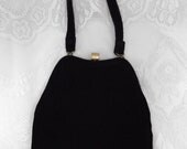 Vintage 1940s Purse Handbag Black Velvet Evening Formal Gold Tone Clasp
