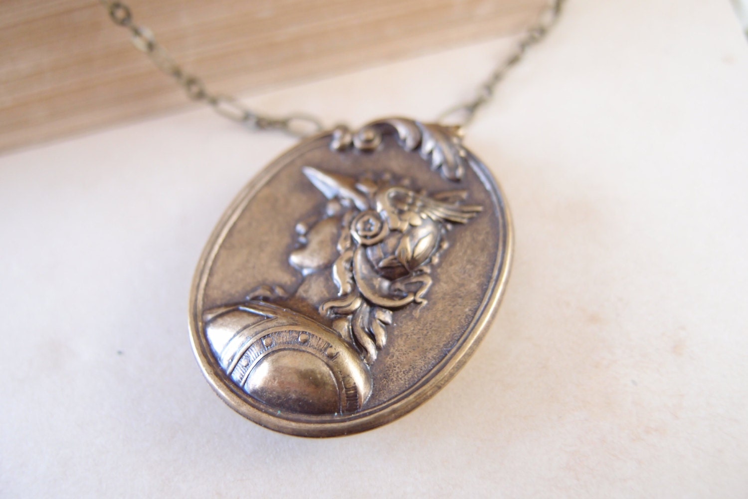 Ancient greek mythological warrior Vintage brass locket necklace