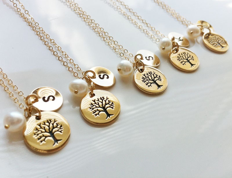 Set of 7,Family Tree Gold Filled Necklace,Custom initial necklace,Mother jewelry,Birthday,Mother's day,Anniversary gift