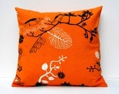 Pair of Pillow Covers 18 x 18 - IKEA Gunilla Orange Cotton with Birds and Branches