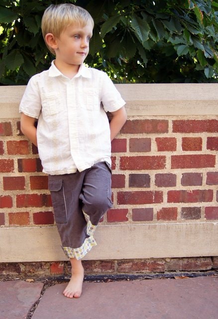 Grey Corduroy Cargo Board Shorts with Typewriter Letter Cuffs - Last Pair - Size 3-4