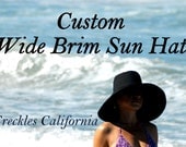 Sun Hat made to order beach Wide Brim hat ..Select Color and Size ..Cotton Custom Hat...Small, Medium, Large or XL  by Freckles California