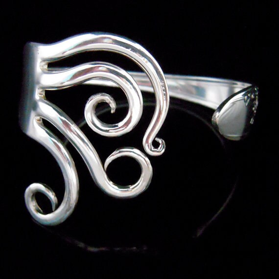 Fork Bracelet, Recycled Eco Friendly Silverware Jewelry in Curly Design Number Five