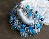 On Summer Seas - Blue Gemstone and Sterling Bracelet.  Aquamarine, Blue Topaz, Apatite, FW Pearl, Kyanite, Labradorite and Iolite