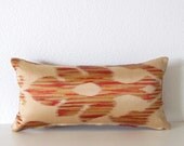 Decorative pillow cover - Mini Lumbar - 8x16 - Gold - Red  - Ikat - Ikat pillow - Ikat Lumbar Pillow