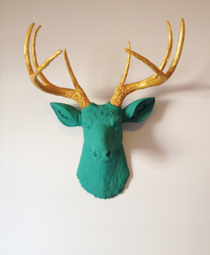 Gold and Teal Deer Head Wall Mount