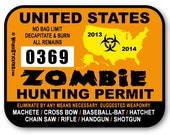 2013 United States Zombie Hunting Permit Vinyl Sticker - Individually Numbered