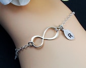 Sterling Silver Infinity Jewelry, Personalized Friendship Bracelet. Custom Letter. Bridal Bridesmaids. family gift,Couple Infinity Love