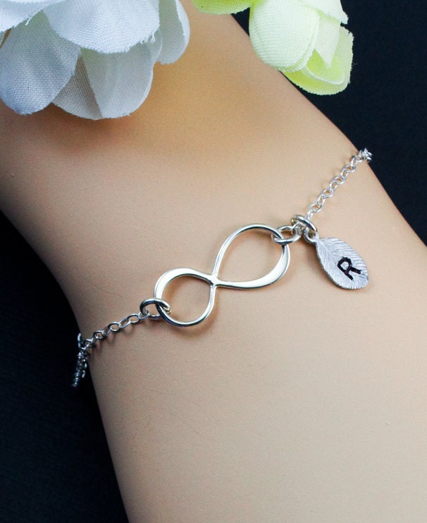 Sterling Silver Infinity Jewelry, Personalized Friendship Bracelet. Custom Letter. Bridal Bridesmaids. family gift,Couple Infinity Love