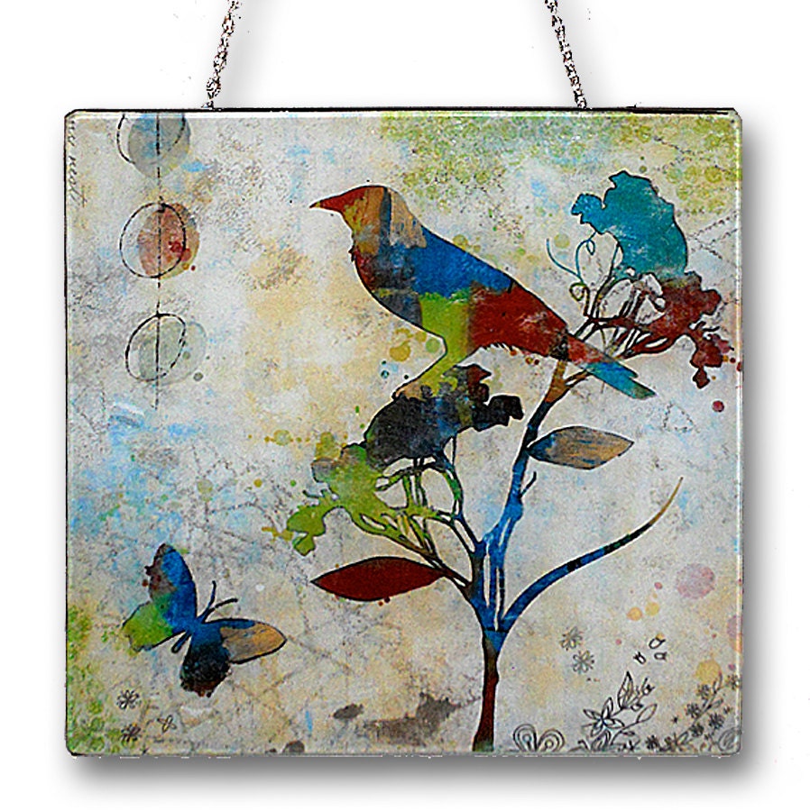 The Artful Bird Handmade Glass Wall Hanging by TzaddiHome - BOTANICALZ Collection - Primary Bird 1 of 4