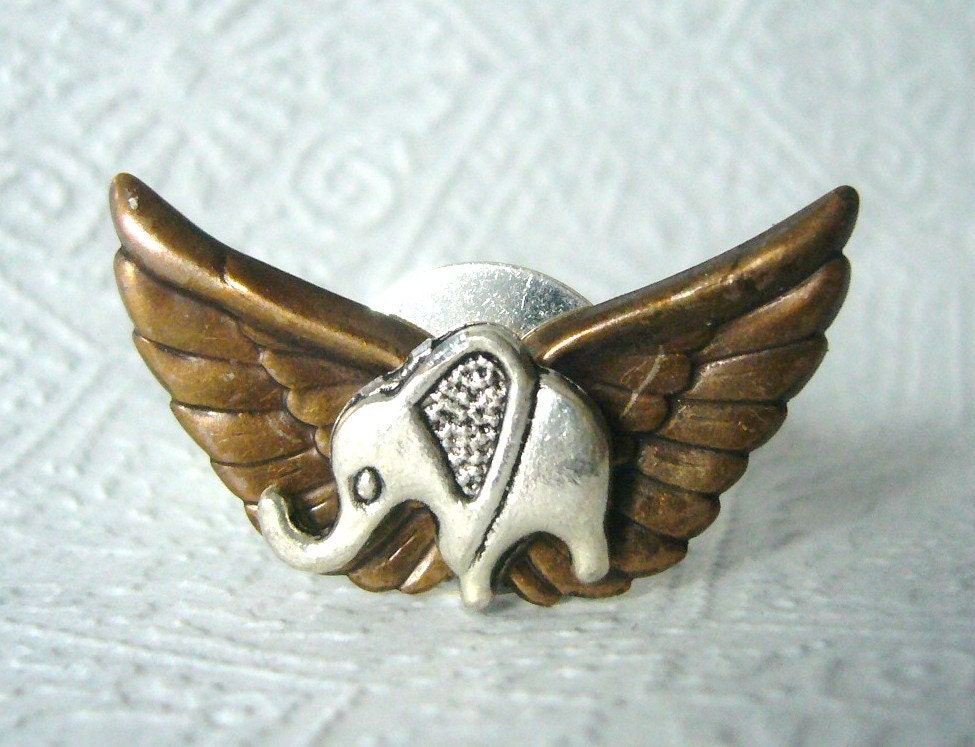 Silver elephant ring with wings