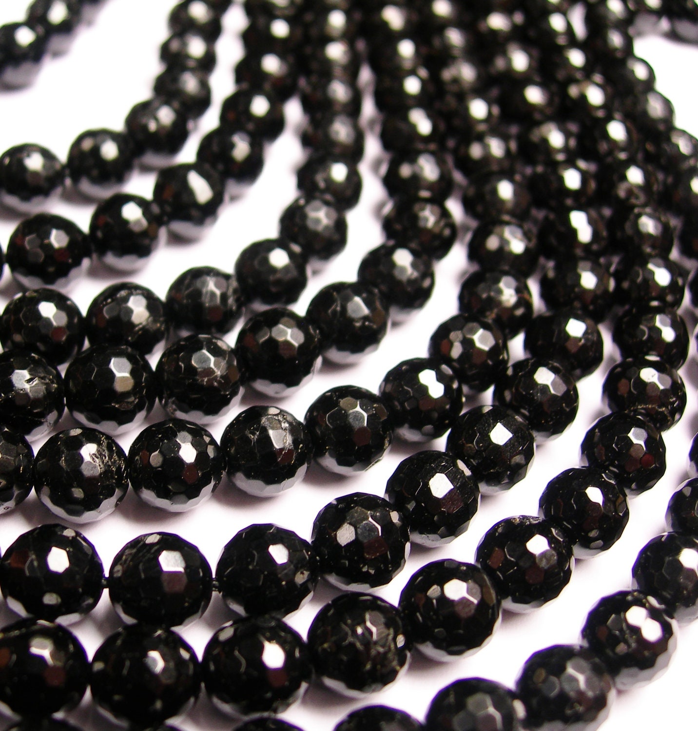 Black tourmaline - 8mm faceted round beads -1 full strand -50 beads -