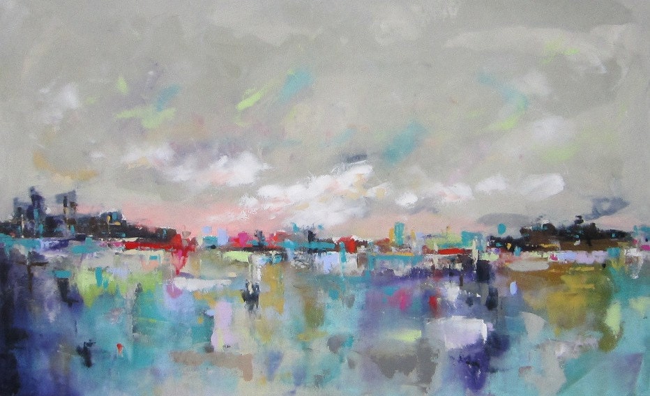 Large Abstract City Painting -Colorscape City 48 x 30