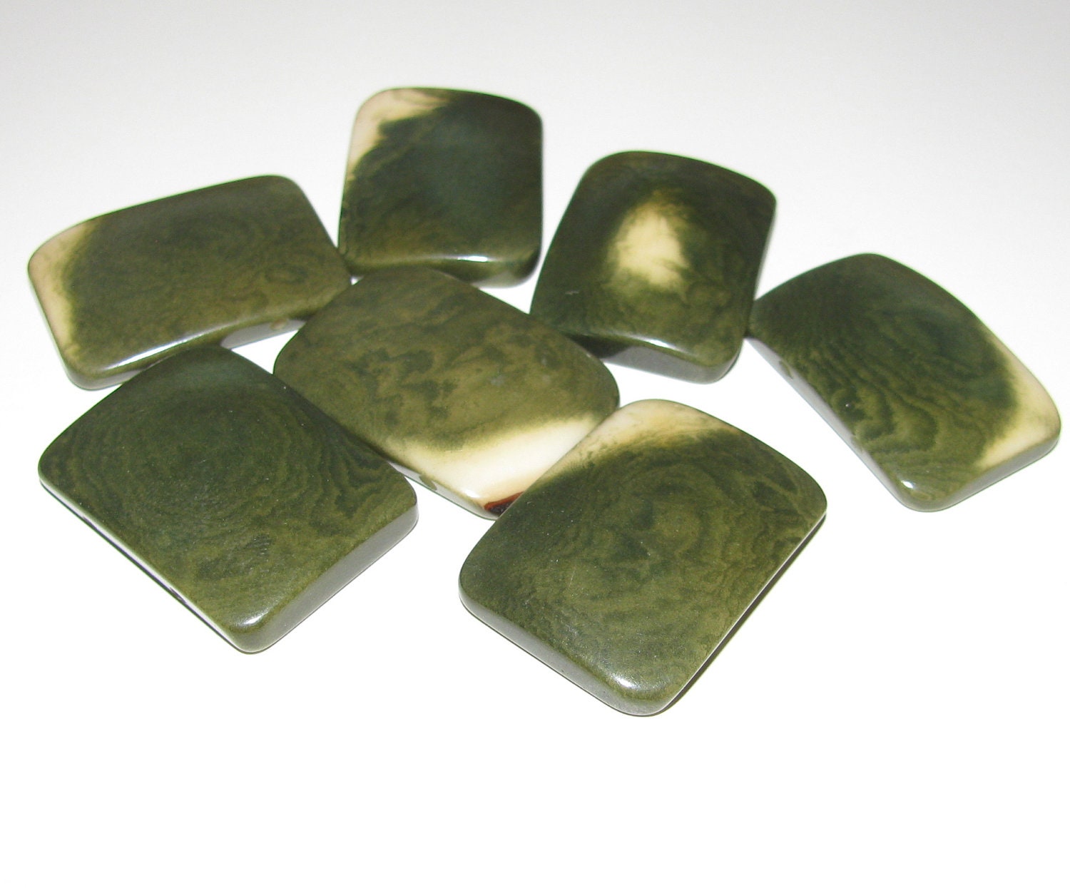 Five Avocado Dark Green Tagua Nut Beads, Rectangle Bracelet Flats, Organic Beads, Vegetable Ivory Beads, Natural Beads, EcoBeads