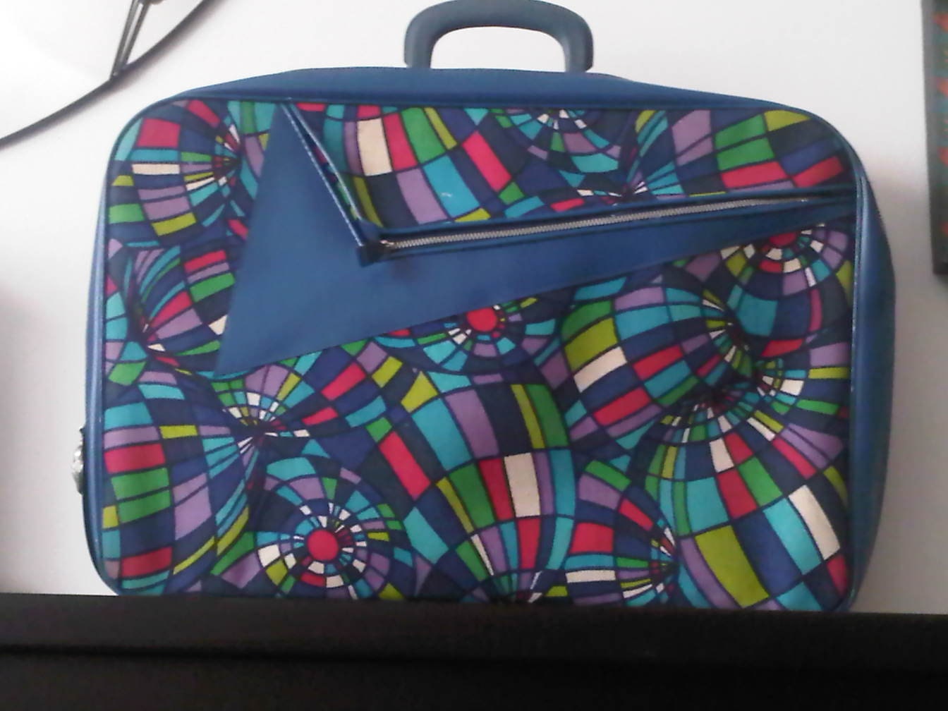 Psychedelic Disco Ball Fabric Suitcase, 1970 Vintage Partridge Family
