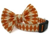 Pumpkin Argyle Dog Collar and Bow Tie Set - BigpawCollars
