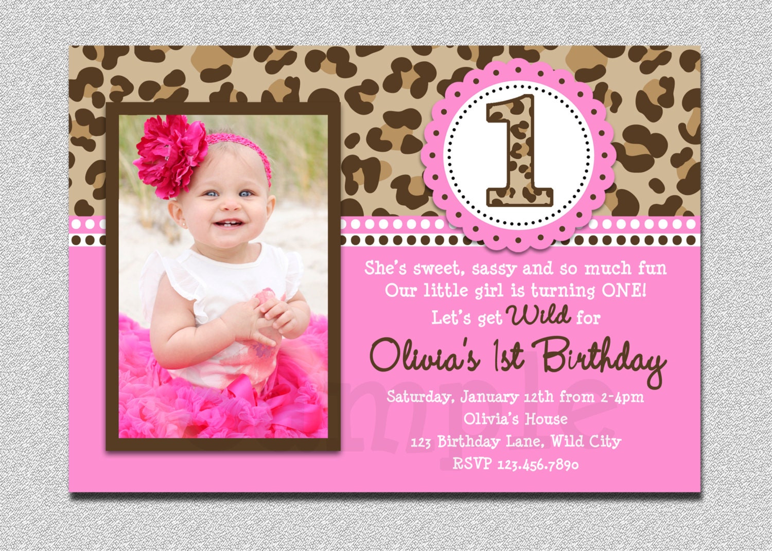 Leopard Birthday Invitation , 1st Birthday Party Invitation Printable Il_570xn