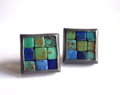 Mosaic Ear Studs - Lapis Lazuli, Turquoise & Silver