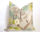 Floral Designer Pillow - Aqua - Yellow - Tan - Green - 18 inch - Modern Pillow - Designer Pillow - Throw Pillow