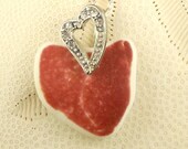 Sea Glass Pottery Necklace Red Heart
