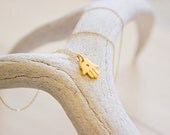 True Diamond on 24k Gold Vermeil Hamsa Hand Charm on 24k Gold Vermeil Necklace - by Amore Valkyrie Jewelry
