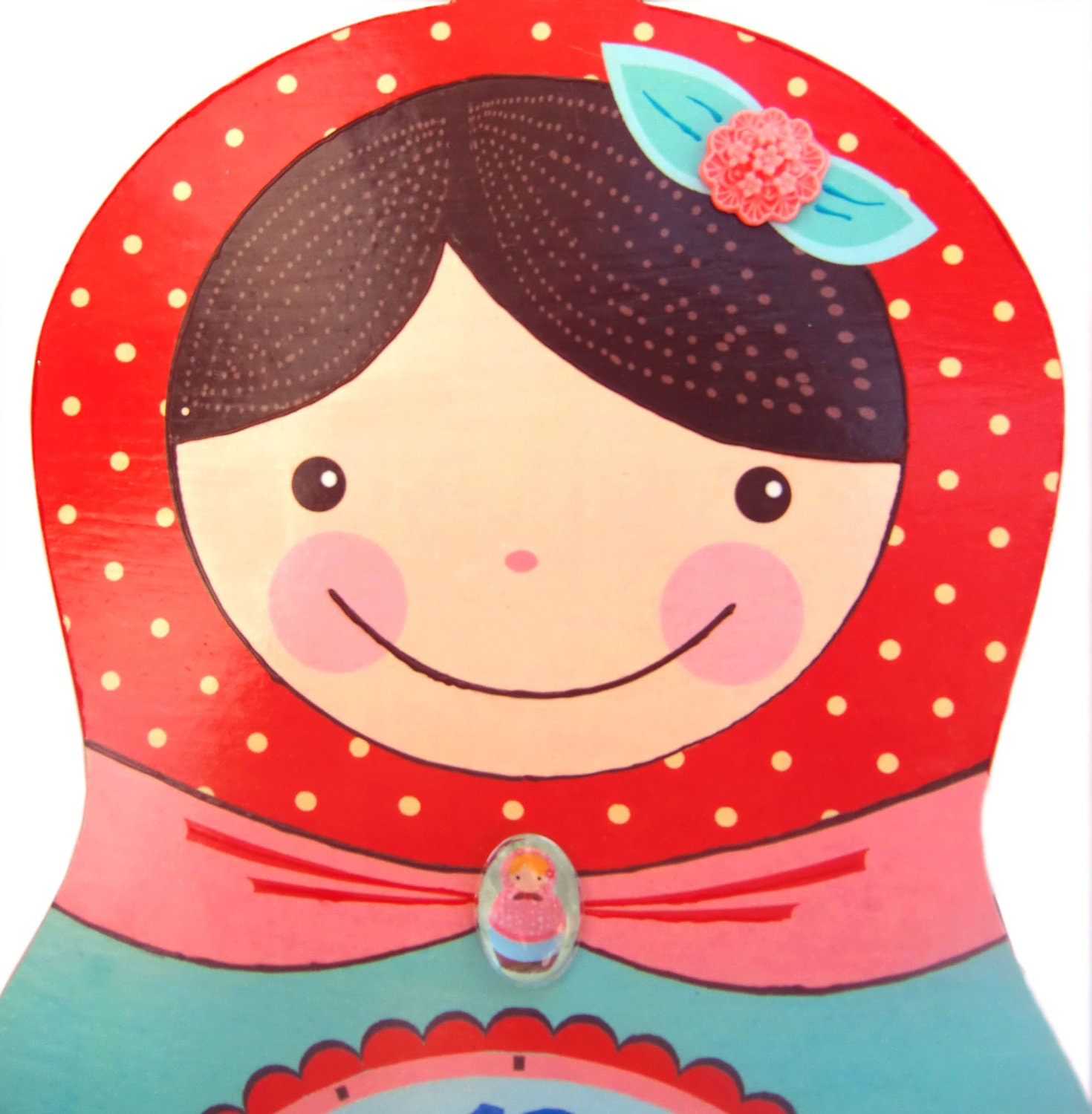 Wall clock Matryoshka clock - "Libi" model kids children nursery wall decor wall hanging large wall clock gift under 50