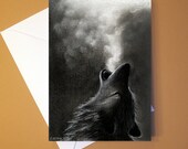 Art Greeting Card  - Created from Original ACEOs for Charity - Blank Notecard - 4x6 - Howling Wolf - Day 248