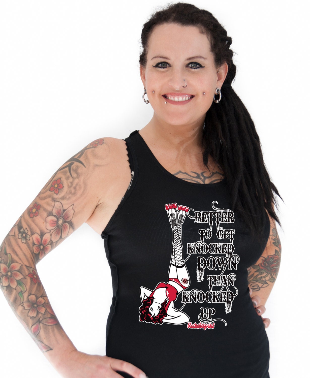 Roller Derby Shirt or Tank Better to get knocked down than knocked up by Lucy D of Black Sheep Sk8