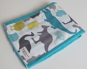 Baby burp cloth - Mint Blossoms Down Under Fabric on Aquamarine Hand Dyed Burp Cloth