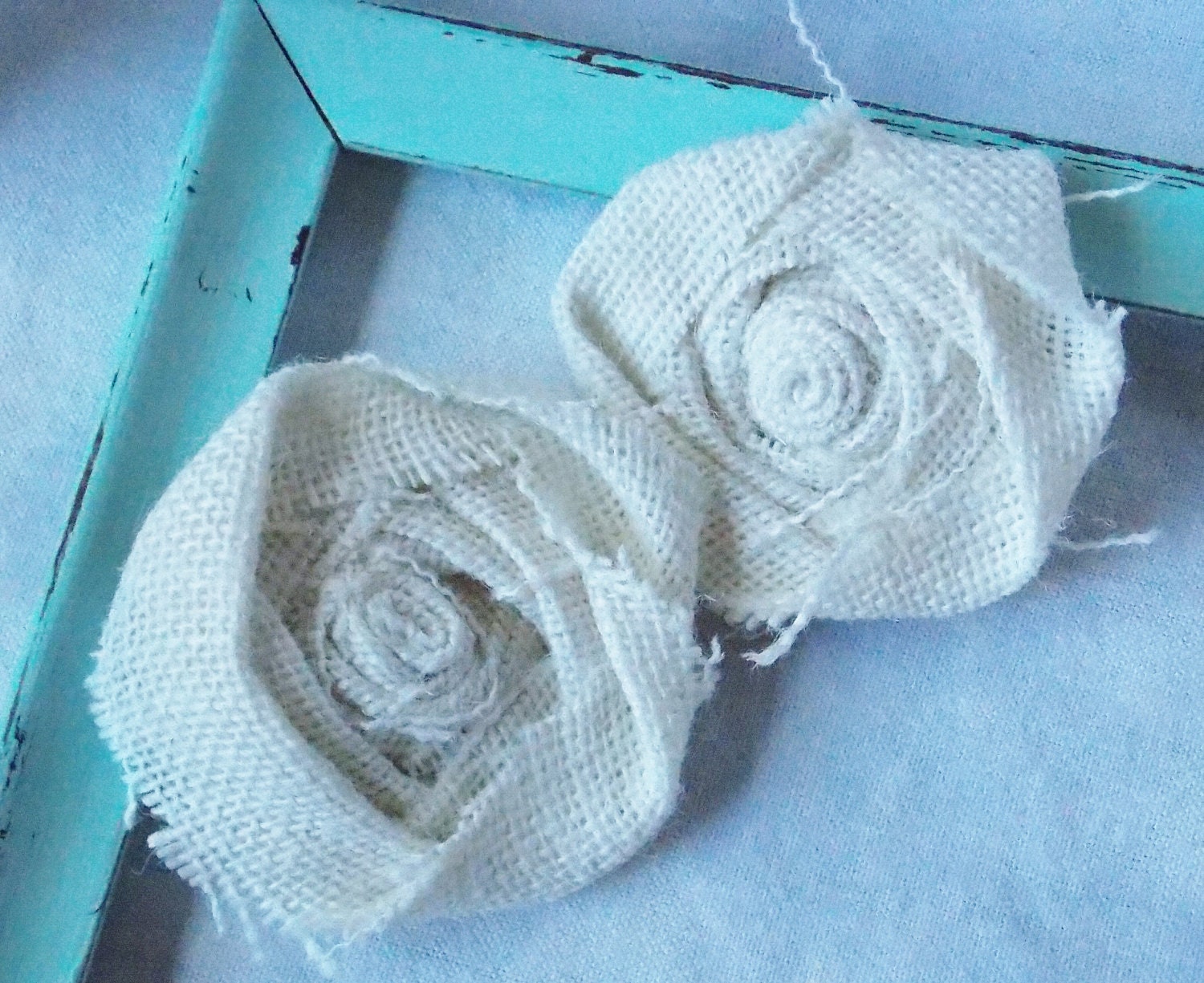 Burlap Flowers White Burlap Rosettes Shabby Chic Wedding Decor