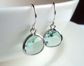 Prasiolite green amethyst glass and silver rhodium dangle earrings.  Bridal earrings.  Bridesmaids earrings.  Wedding.