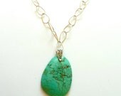Free Form Turquoise Pendant and Sterling Silver Necklace - CorkyWhites