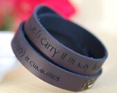 Your favorite quote --- custom engraved leather wrap cuff bracelet DARK BROWN LEATHER