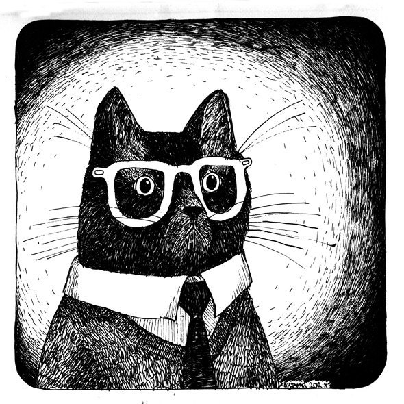 Mr Cat is Going to Work cat wearing glasses print of an Original Illustration