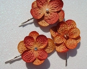 Bronze Orange Hair Flowers set of 3 flower bobby pins / bridal orange hair flowers / rustic wedding