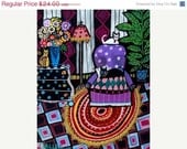 SALE ENDING - 11x14 - Cat Art - CAT Folk Art Harlequin Art Print Poster