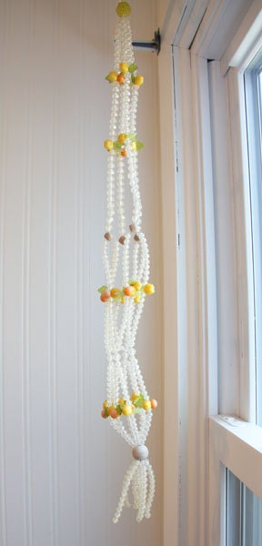 Beaded Plant Hanger Vintage Clear or crystal beads with fruit yellow orange Great Kitsch Kitchen Decor Spring Home Decor