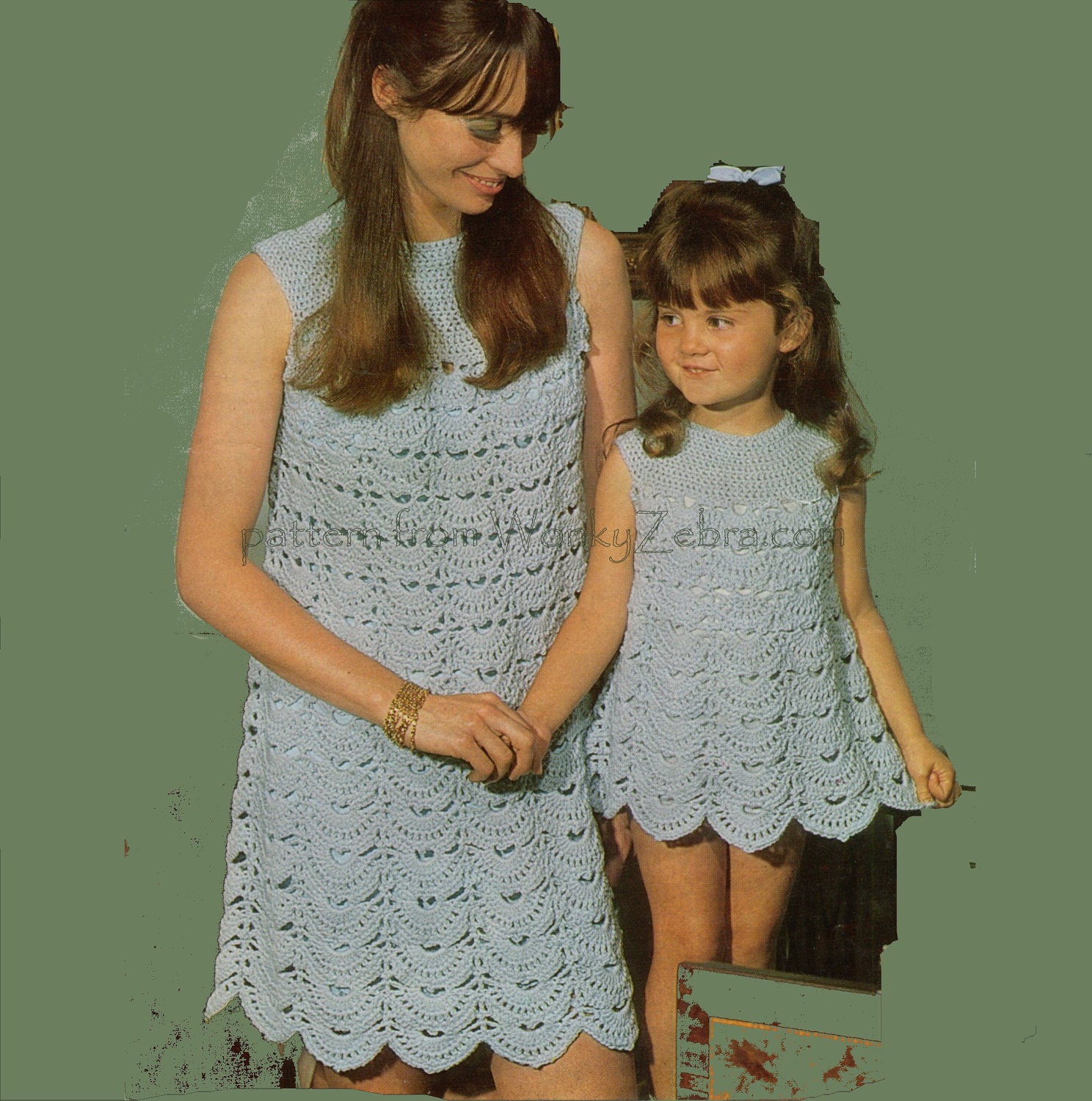 Vintage Crochet Mother and Daughters Dresses PDF Pattern 388 from WonkyZebra