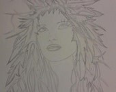Original pencil drawing. Abnoba: Goddess of the Black Forest