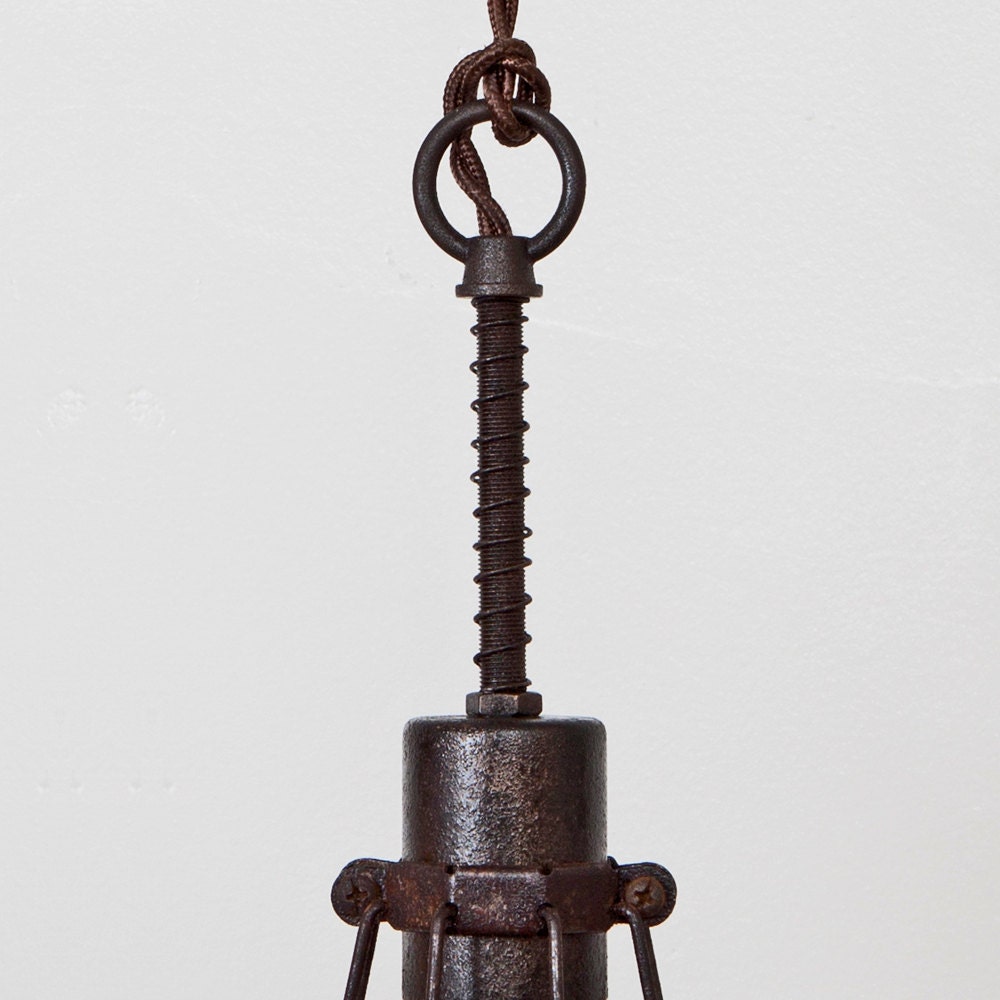 Oval Wire Bulb Cage Pendant Light Trouble Lamp Vintage Industrial Rustic Modern // Vintage Style Cloth Covered Twisted Cord & Bakelite Plug