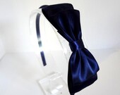 Navy Bow Headband, Navy Blue Satin Bow Headband, Girls Hair Accessories, Hair Accessories, Teen Headband, Adult Headband. Navy Blue Headband