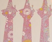 Rapunzel Tower Cut Outs, Die Cuts, Bluish Purple with Colorful Daisies and Dragonflies - 18 Count
