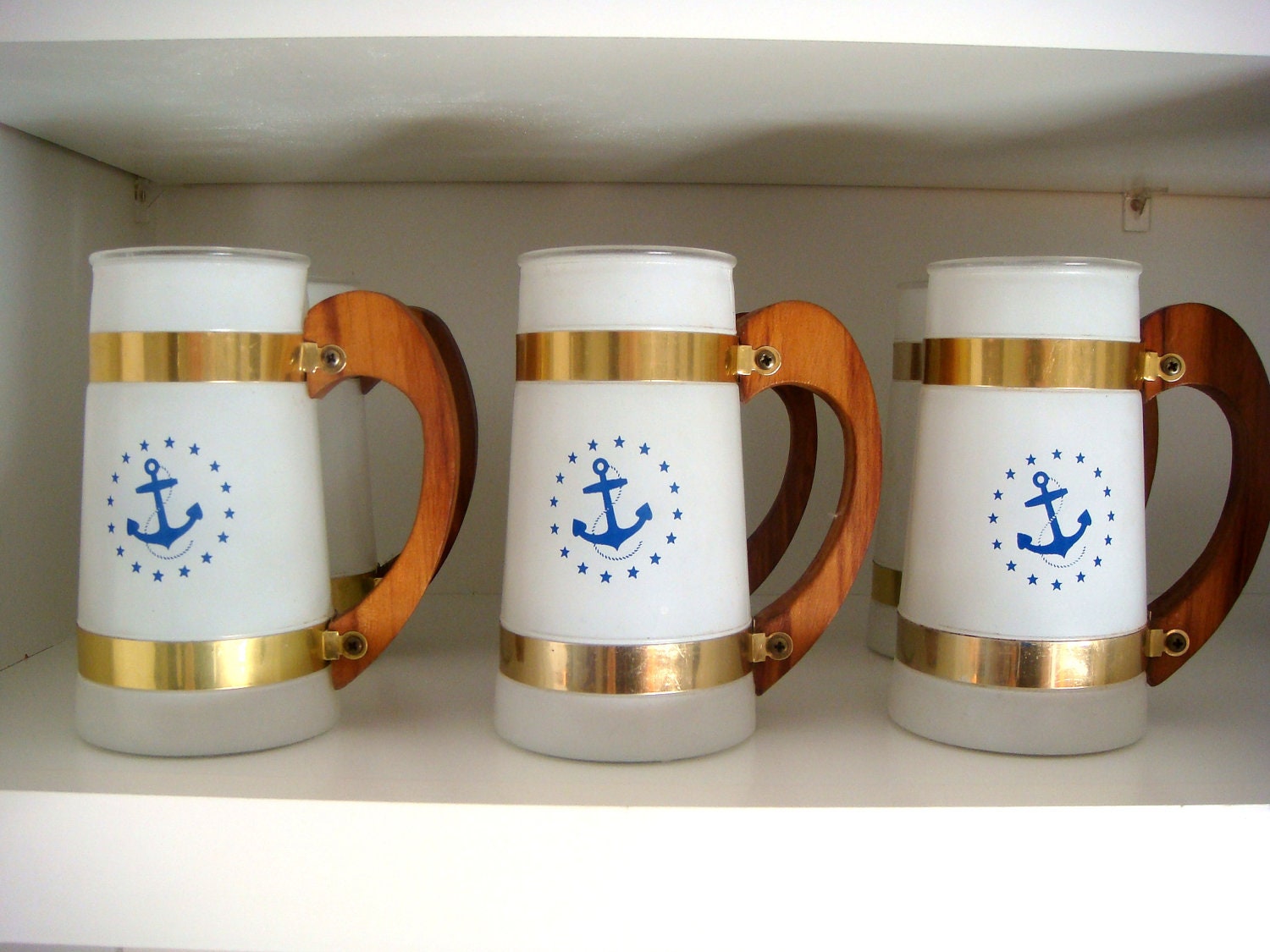 Vintage Siesta Ware Frosted Glass Anchor Mugs Set of Six