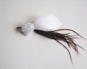 White Feather Fascinator - Bridal Fascinator White - White and Grey Feather Hair Clip