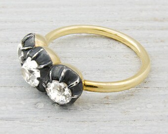 Antique Style Three Stone Diamond Engagement Ring