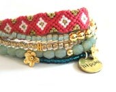 Friendship bracelet multiple strands beaded bracelet - OOAKjewelz original gypsy bracelet with handstamped tag - bohemian hippie style