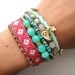 Multiple strands beaded bracelet - bohemian hippie jewelry - friendship bracelet gypsy style in hot pink seagreen and lavender