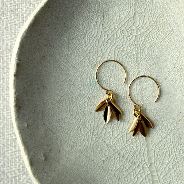 Flower Lotus Petal Drop Fringe Gold Dangle Earrings - Delicate Simple Modern Jewelry - PADMA by 5050 STUDIO