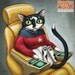 Star Trek Cat - 8 x 8" art print - kitty dressed up as starfleet captain Picard on the bridge of the enterprise