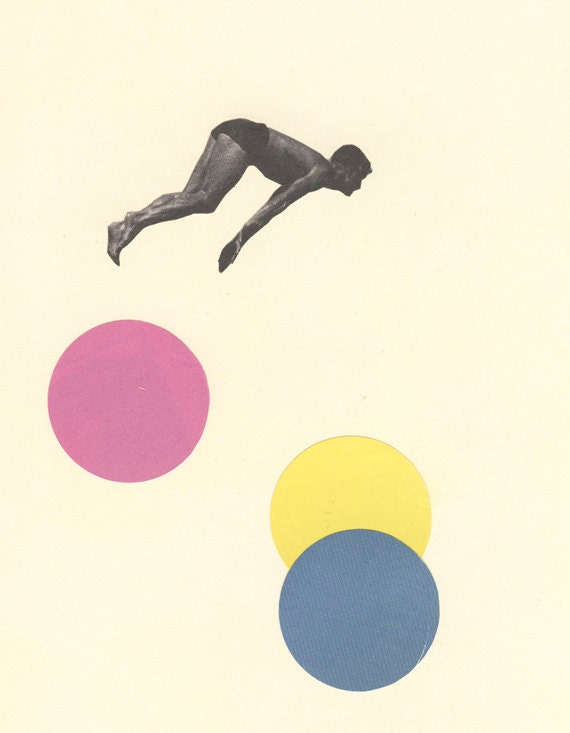 High Dive - Portrait, sports art, retro, colorful, mid century modern print, gift for him 8x10" Giclee Print